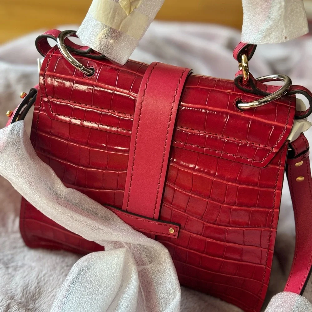 Red Croc-Embossed Leather Bag - Picture 3 of 7